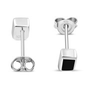 Black Onyx Rectangle Silver Stud Earrings, e374st